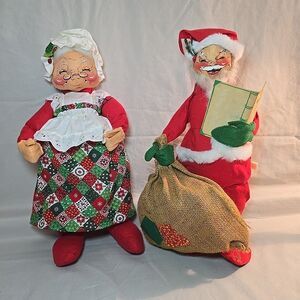 Vintage Annalee Santa and Mrs. Claus Circa 1971 16" With Tag Made in USA Toy Bag